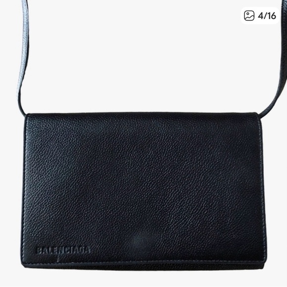 Balenciaga Handbags - Balenciaga Black Leather Wallet on Strap Crossbody Bag.